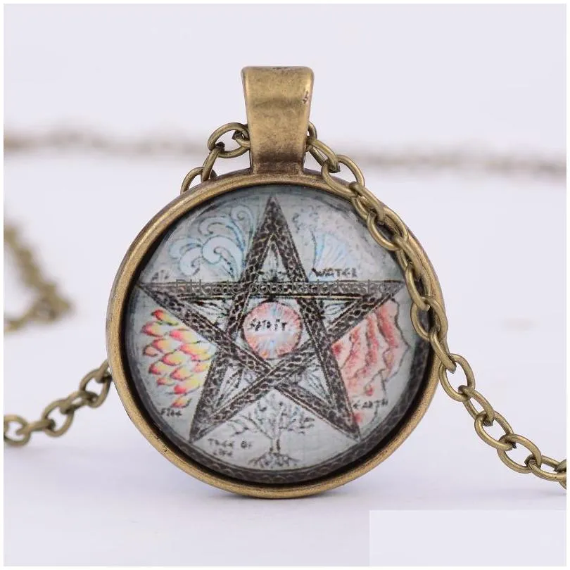 Pendant Necklaces Fashion Vintage Mysterious Pentagram Circle Glass Lockets Pendant Necklaces For Women And Men Uni Witchcraft Necklac Dhglw