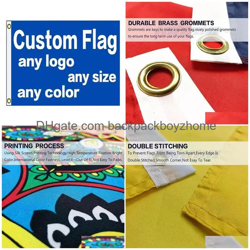 Banner Flags Custom 3X5Ft Print Flag Banner With Your Design Logo For Oem Diy Direct Flags 90X150Cm Fast 1027 Drop Delivery Home Garde Dhbsu