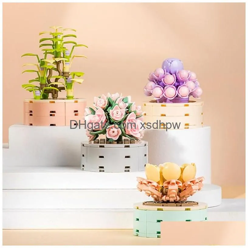 toys succulent creative blocks bonsai building blocks plant flower bricks kit gift toy boys and girls assemble ornaments