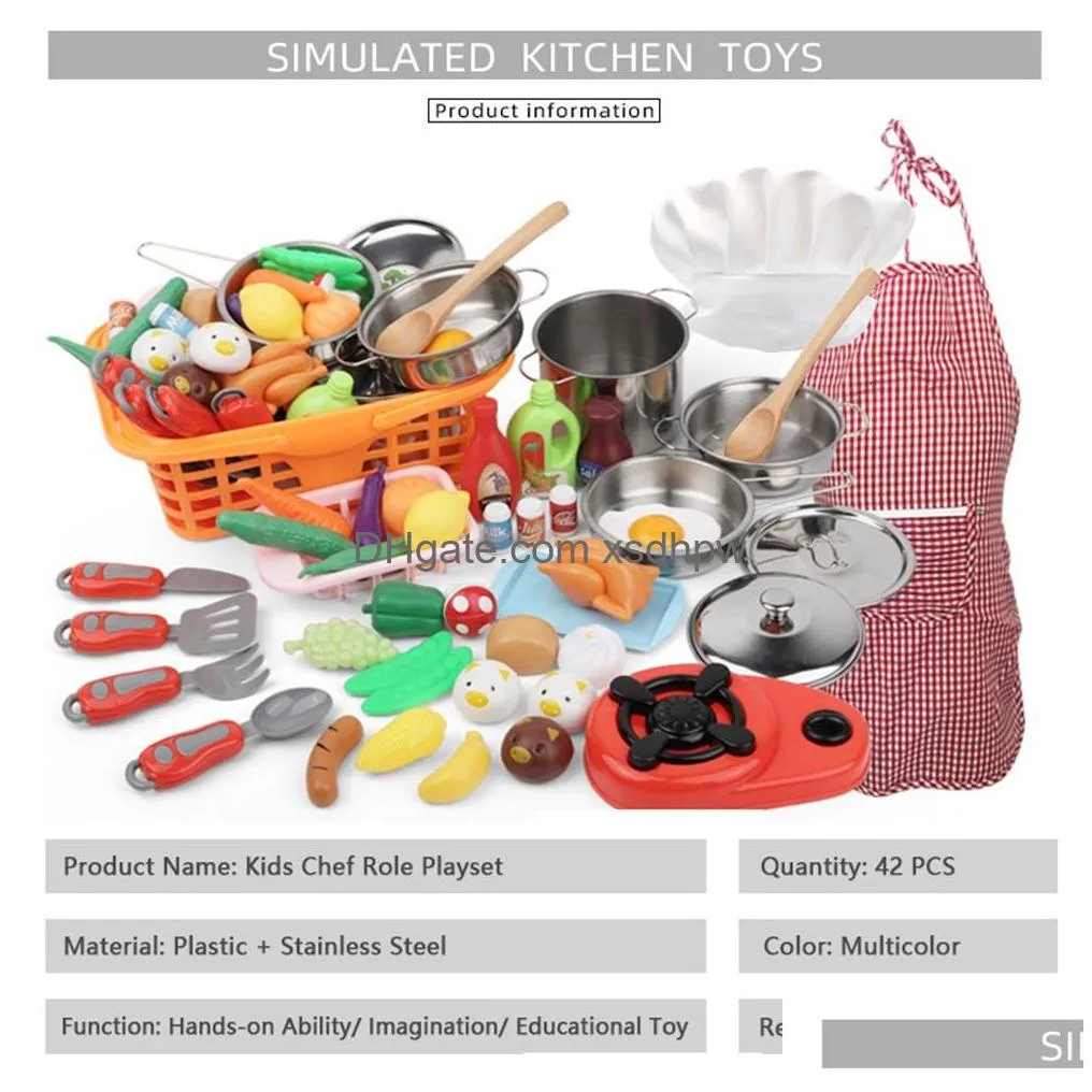 kitchens play food 42 pcs pretend play kitchen toy children chef role playset cooking set educational gift for toddlers kids girls boys