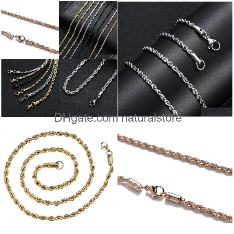 Chains M Stainless Steel Twisted Rope Chain Necklaces For Men Women Gold Black Hip Hop Titanium Choker Fashion Party Jewelry Drop Deli Dhw78