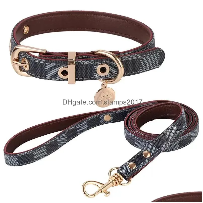 fashipn dog collars harness and leashes set soft adjustable printed leather classic pet collar leash sets for small dogs chihuahua poodle outdoor