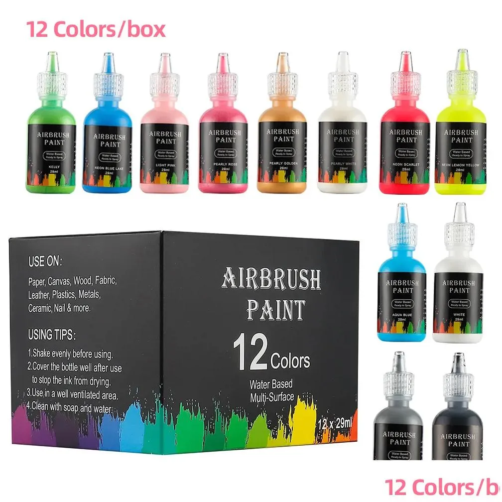 Nail Polish 12Pcs Diy Airbrush Art Inks Acrylic Paint Ink Set Pigments For Spray Stencils Painting Tools 10 29Ml 230712 Drop Delivery Dhpp6