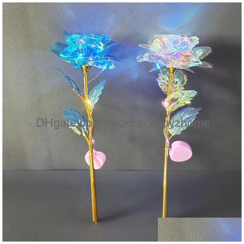 Other Festive & Party Supplies Valentine Day Party Rose Flowers 24K Foil Plated Led Luminous Roses Proposal Wedding Anniversary Mother Dhhcf