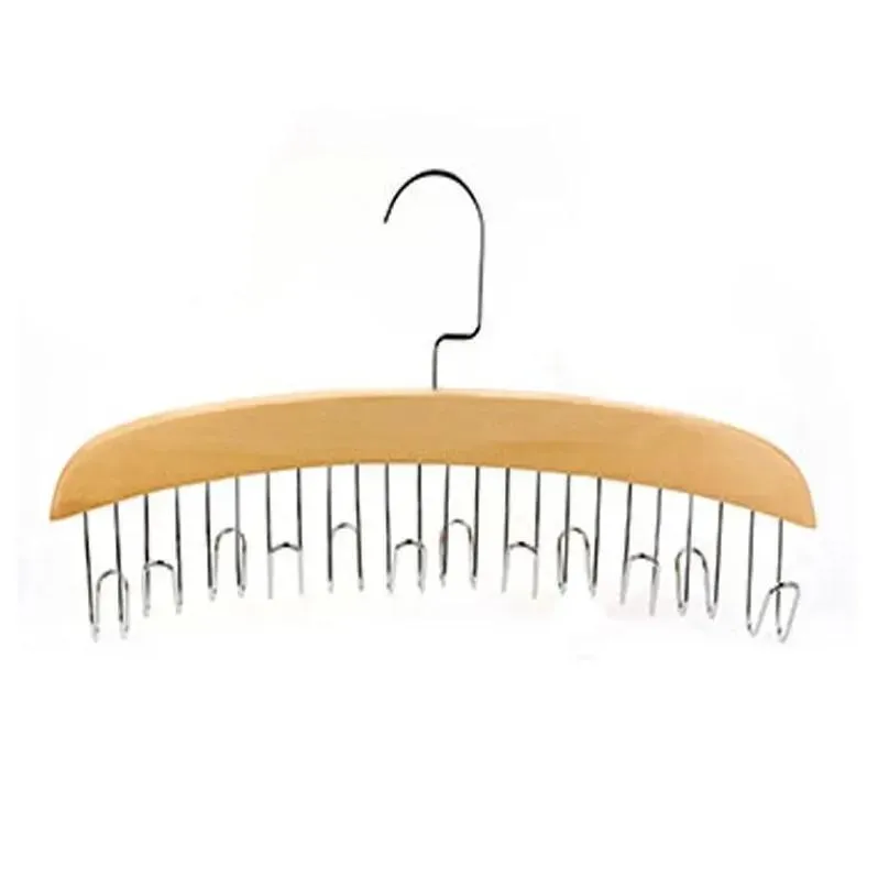 Hangers & Racks 12 Hooks Wood Hangers Racks With Stainless Steel Scarf Tie Belt Cloth Hanger Organizer S46 Drop Delivery Home Garden H Dhtjz