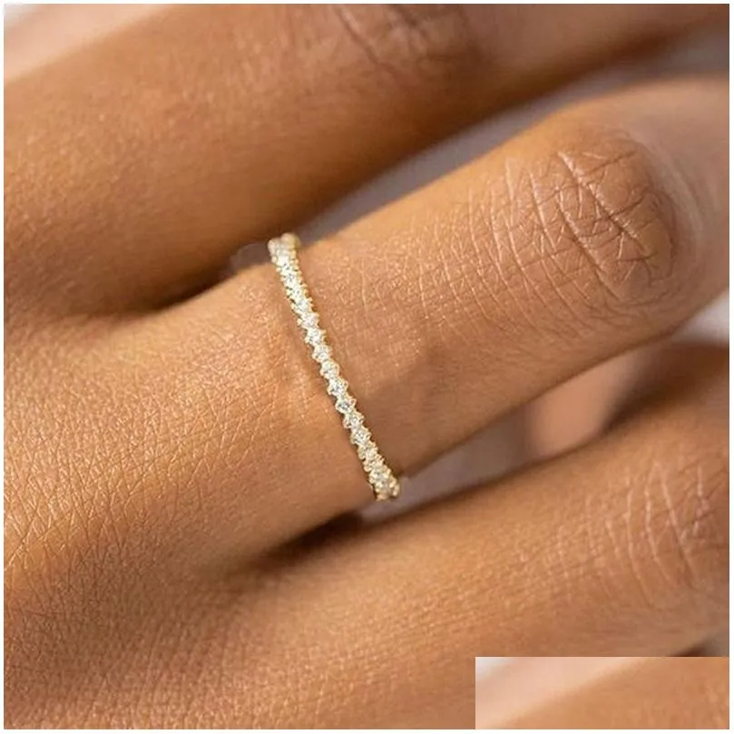Band Rings Tiny Small Ring Set For Women Gold Color Cubic Zirconia Midi Finger Rings Wedding Anniversary Jewelry Accessories Gifts Ka Dh4R0