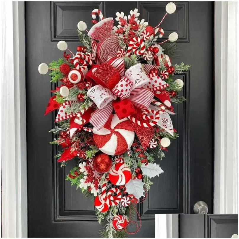 Decorative Flowers & Wreaths Decorative Flowers Wreaths Christmas Wreath Candy Cane Artificial Window Door Hanging Garlands Rattan Hom Dhvli