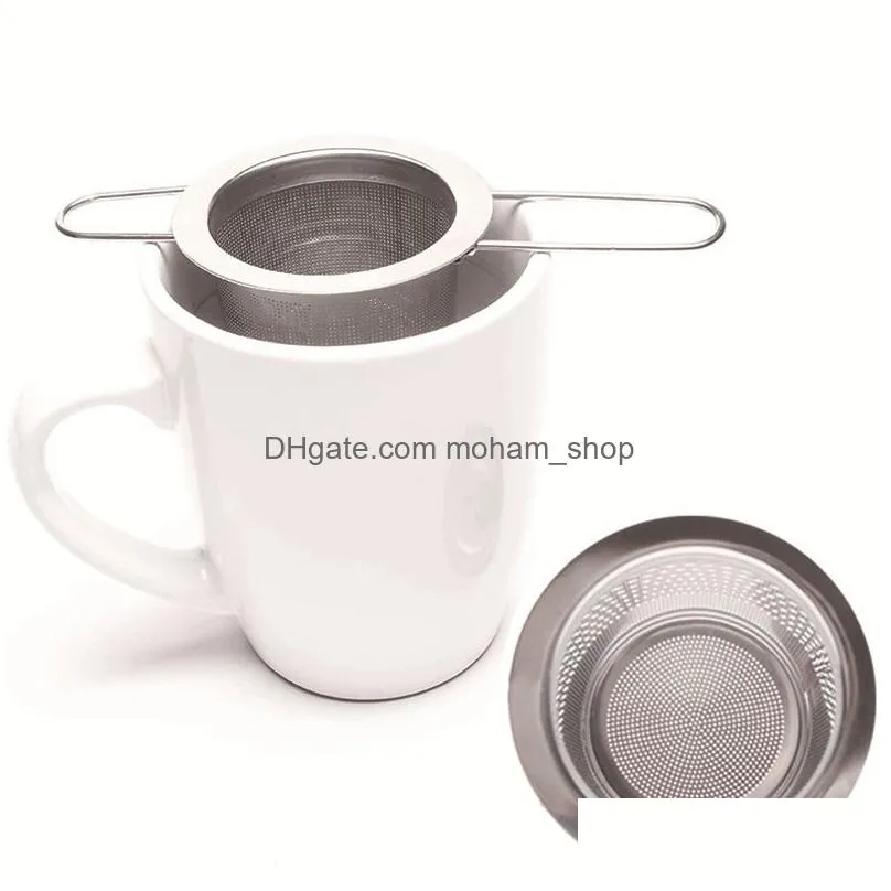 folding double handles tea infuser with lid stainless steel fine mesh coffee filter teapot cup hanging loose leaf tea strainer infusor de te con asas