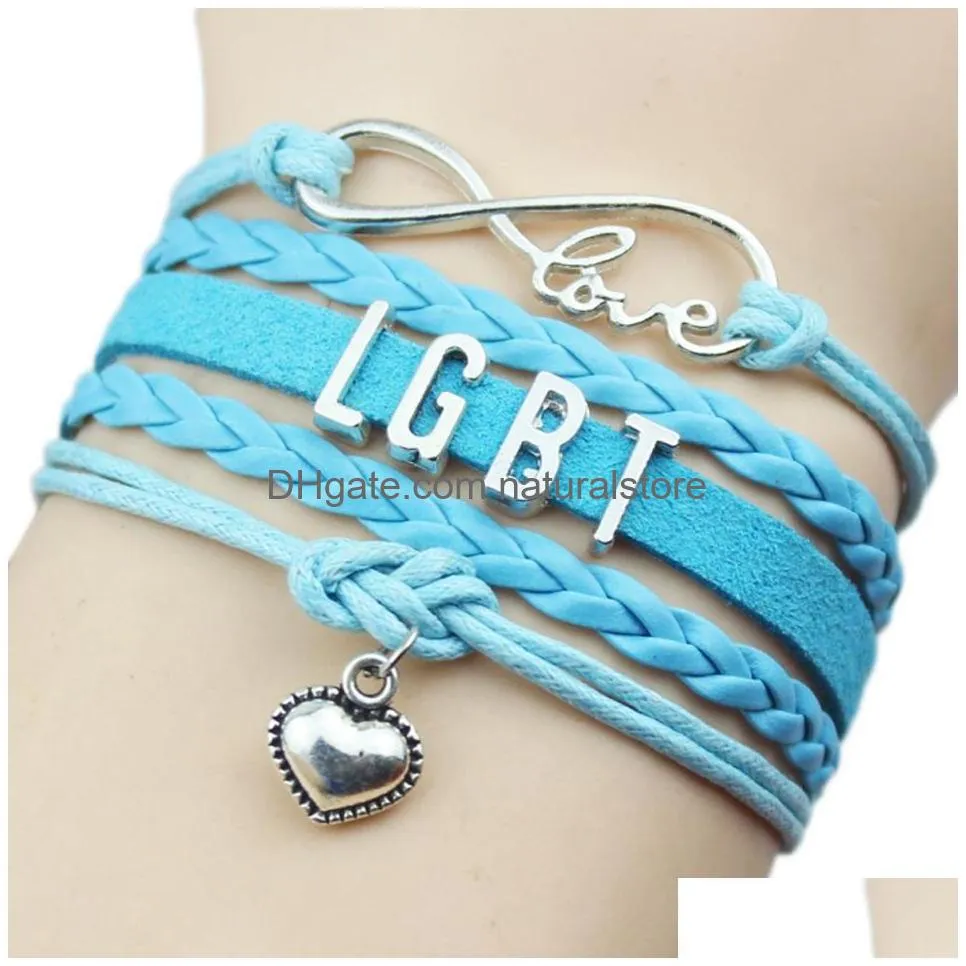 Charm Bracelets Fashion Lgbt Gay Lesbian Leather Wrap Bracelets Braided Rope Infinity Love Heart Charm Bangle For Women Men Friendshi Dh7L4