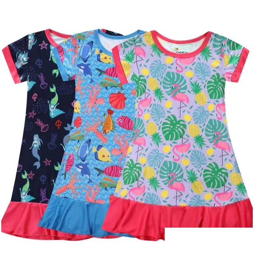 Girl`S Dresses Girls Dresses Kids Pajama Dress Casual Summer Short Sleeve Nightgown 3D Printing Toddler Clothing Nightdress Comfortabl Dhdye