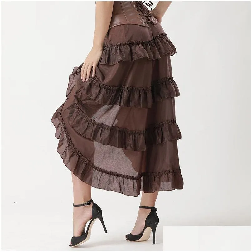 Skirts Women Retro Plus Size S-6Xl Victorian Gothic Steampunk Renaissance Ruffled Vintage Hi-Lo Long Tiered Skirt Halloween Christmas Dhu46
