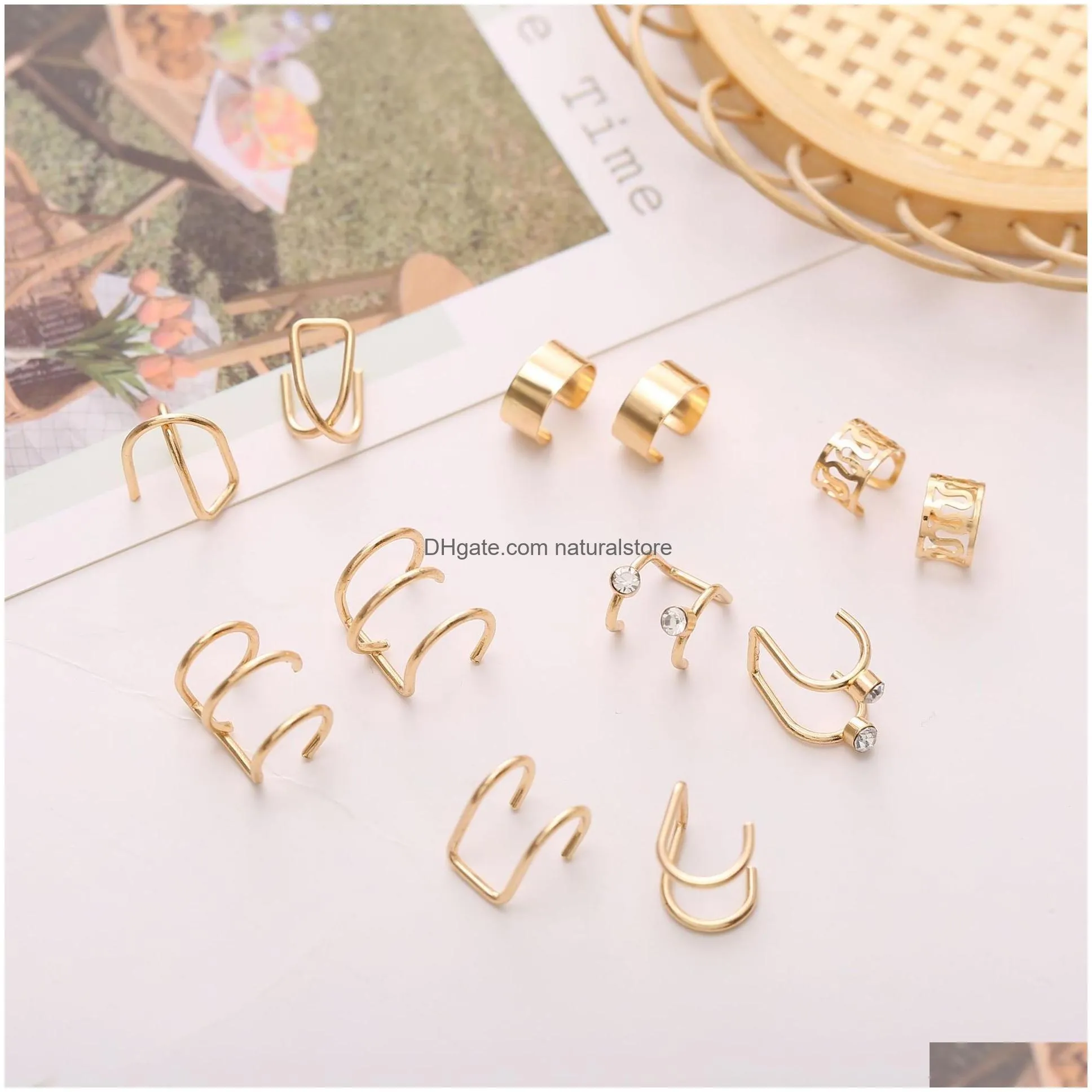 Clip-On & Screw Back 12 Pcs/Lot Punk Simple Clip On Earring Set For Women Screw Back Earrings No Piercing Ear Cuff Fashion Female Par Dhwgk