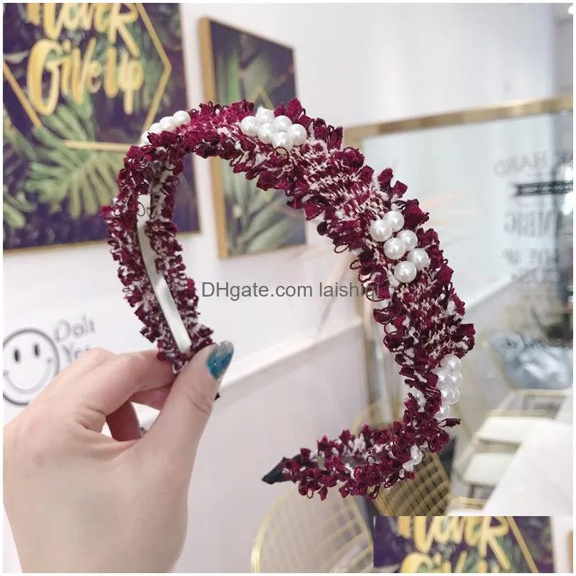 lystrfac korean ins simple raw burrs beaded pearl hairband for women girls hair hoop headband ladies hair accessories