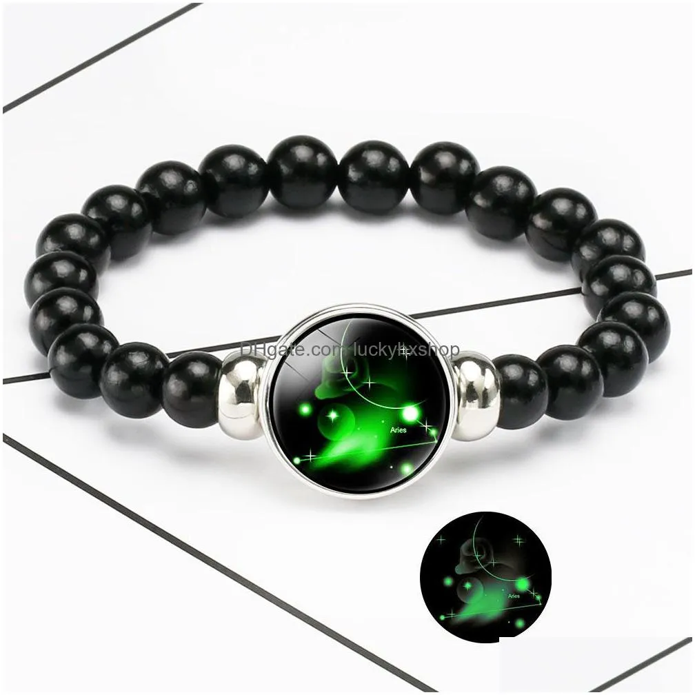 Beaded Luminous 12 Zodiac Sign Bracelets For Women Men Glow In The Dark Constellation Charm Beads Chains Fashion Birthday Jewelry Bk Dhxgv