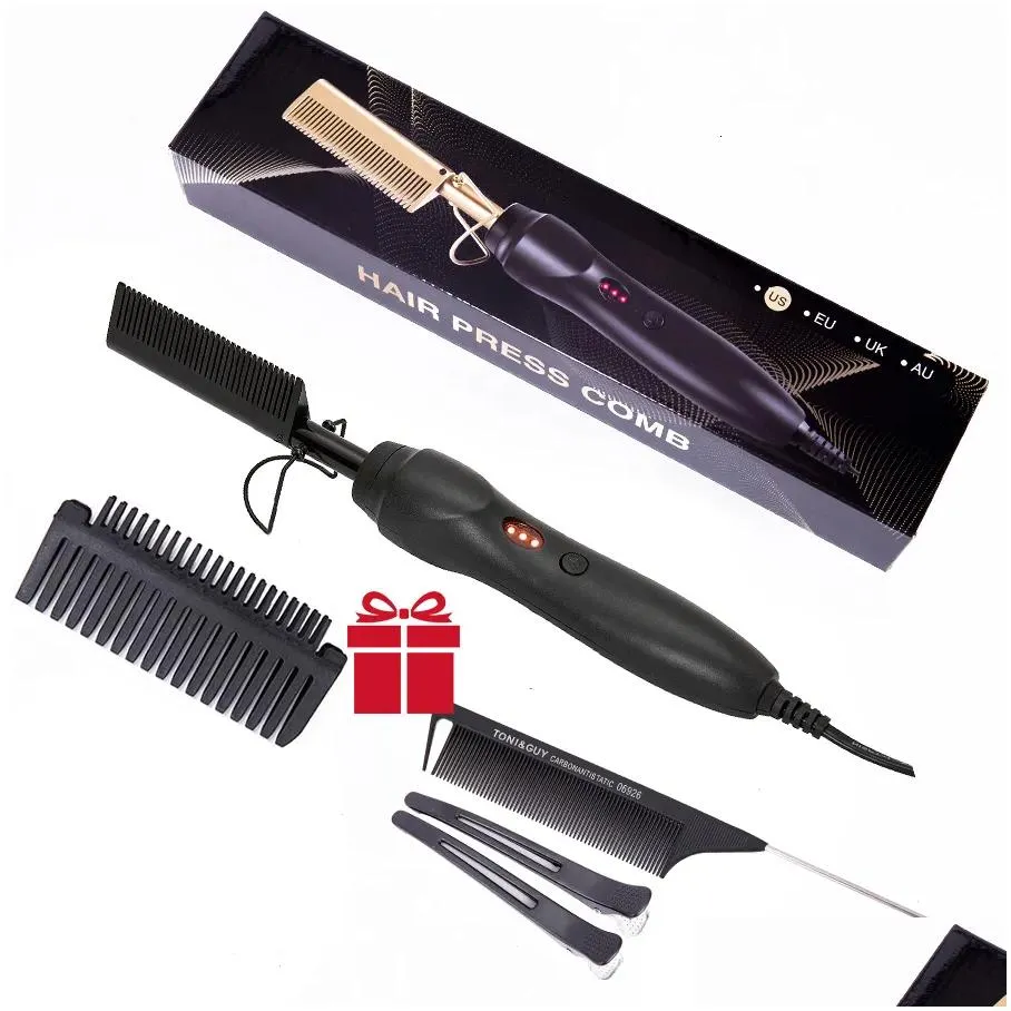 Hair Straighteners Leeons Black Comb Straightener Flat Iron Electric Heating Wet And Dry Curler Straight Styler Curling 230323 Drop D Dhzqp