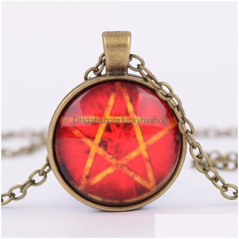 Pendant Necklaces Fashion Vintage Mysterious Pentagram Circle Glass Lockets Pendant Necklaces For Women And Men Uni Witchcraft Necklac Dhglw