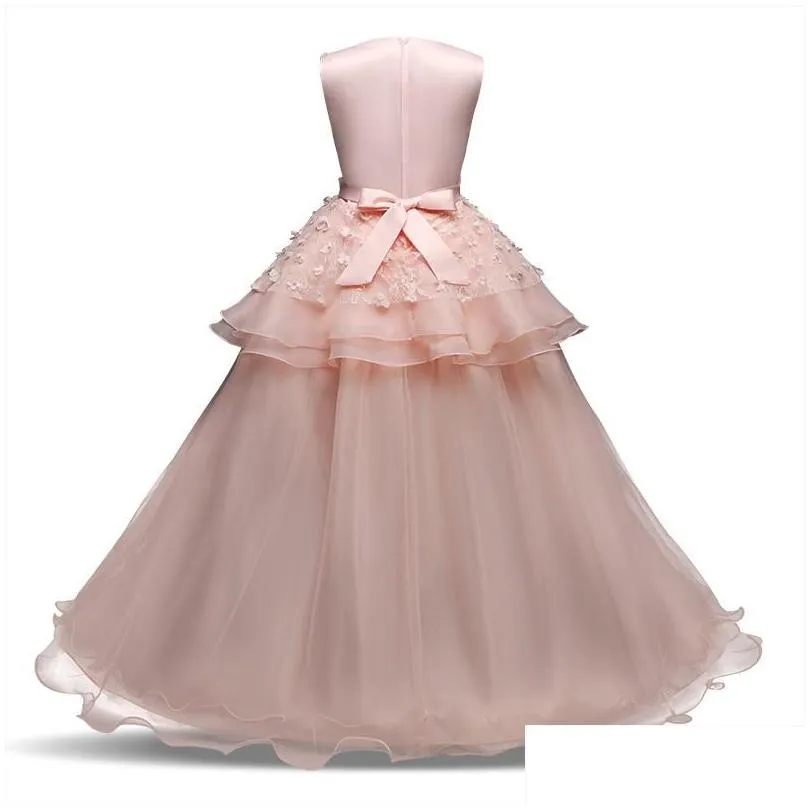 Girl`S Dresses Girls Dresses Summer Flower Princess Girl Tle Dress Teenagers For Short Sleeve Clothes Children Prom Gown Drop Delivery Dha57