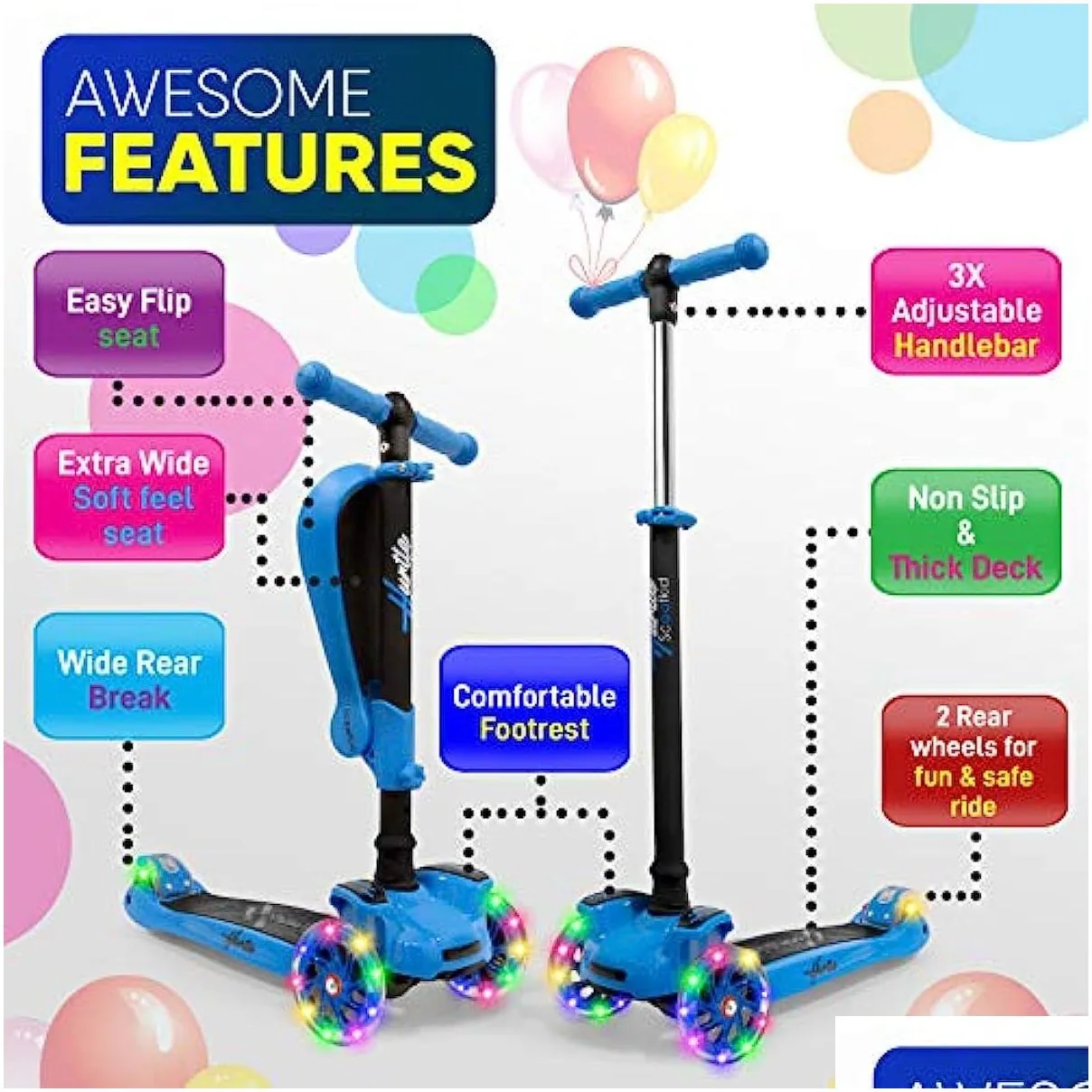 Other Scooters 3 Wheeled Scooter For Kids Stand /Toddlers Toy Folding Kick Scooters W/Adjustable Height Anti-Slip Deck Flashing Wheel Dhuq8