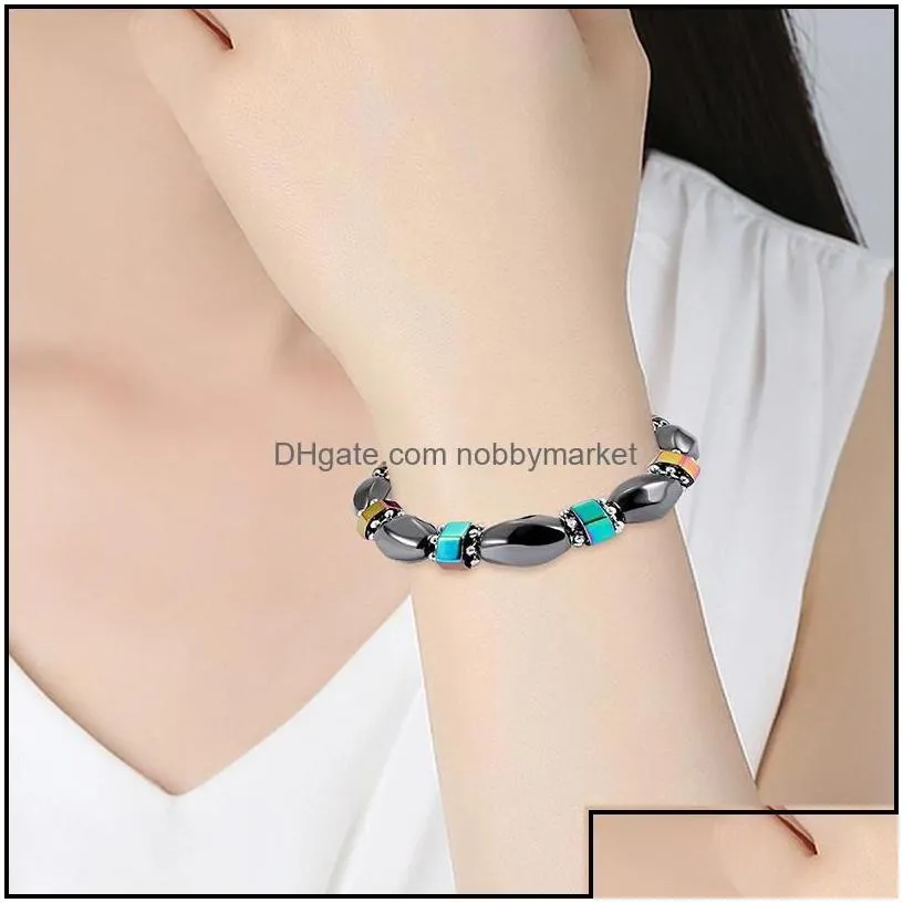 beaded strands bracelets jewelry rainbow magnetic hematite bracelet for women power healthy black gallstone beads chains bangle men s