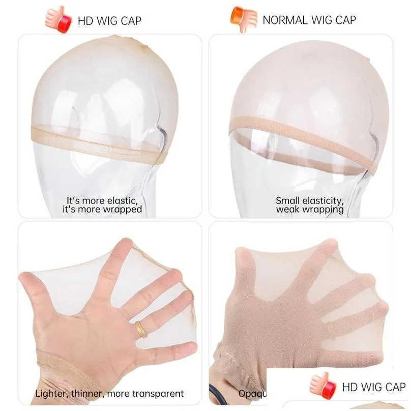 Wig Caps Hd Wig Cap Super Thin Stocking For Lace Wigs Invisible Hairnets Weave Caps Drop Delivery Hair Products Hair Accessories Tools Dhkgg