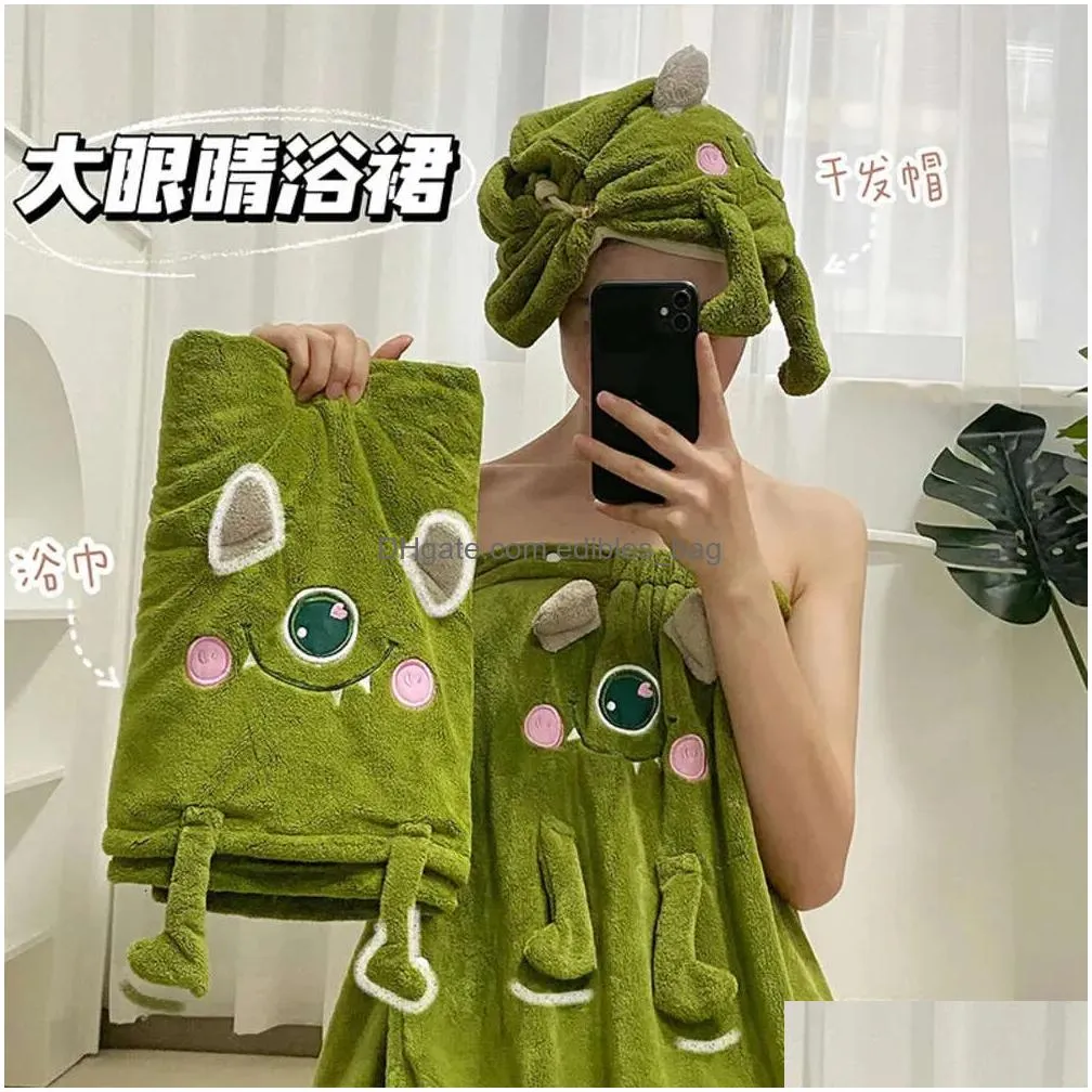 strawberry bear towel large women can wear wrapped adult bath skirt long bathrobe water absorbing quick drying hair cap three piece