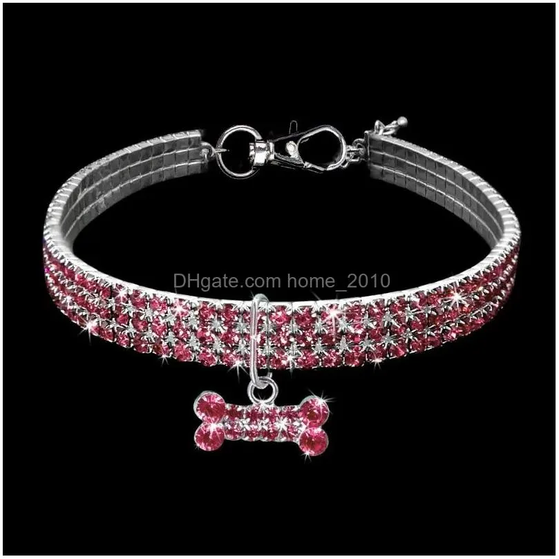 dog collars leashes bling cat collar rhinestone bone adjustable necklace luxury kitten puppy pet belts accessories for small