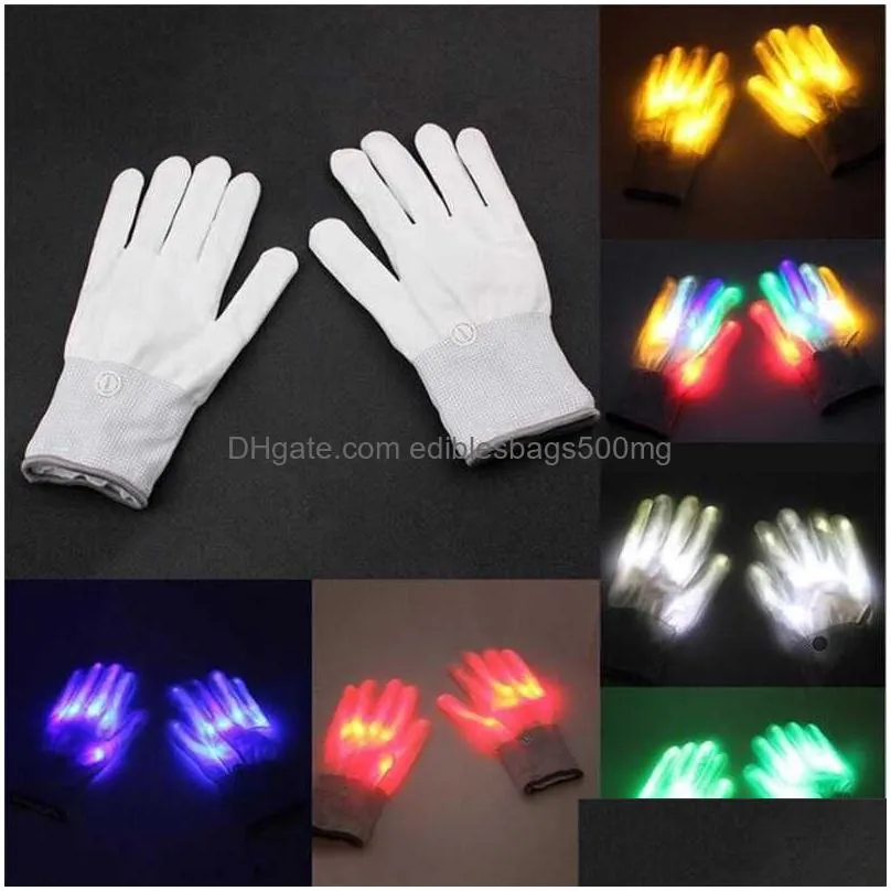 party christmas gift led colorful glowing gloves novelty hand bones stage magic finger show fluorescent dance flashing glove