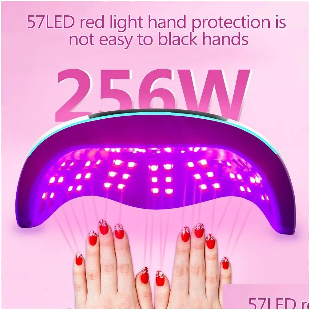 nail dryers 256w uv led red light nail lamp for gel nail polish with 57 lamp beads auto sensor and 4 timers professional led nail dryer