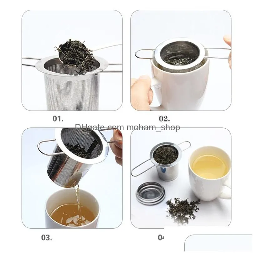 folding double handles tea infuser with lid stainless steel fine mesh coffee filter teapot cup hanging loose leaf tea strainer infusor de te con asas