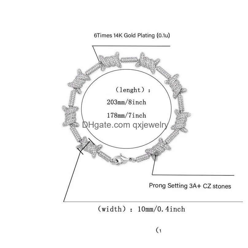 Chain Personality Mens Hiphop Chain Bracelet Gold Sier Color Iced Out Cubic Zirconia Punk Jewelry Drop Delivery Jewelry Bracelets Dh1Zt