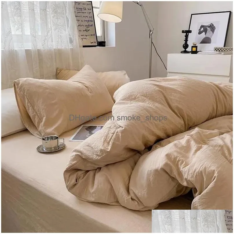 bedding sets light luxury washed cotton bed set of four pieces summer pure sheets dormitory three piece bedd