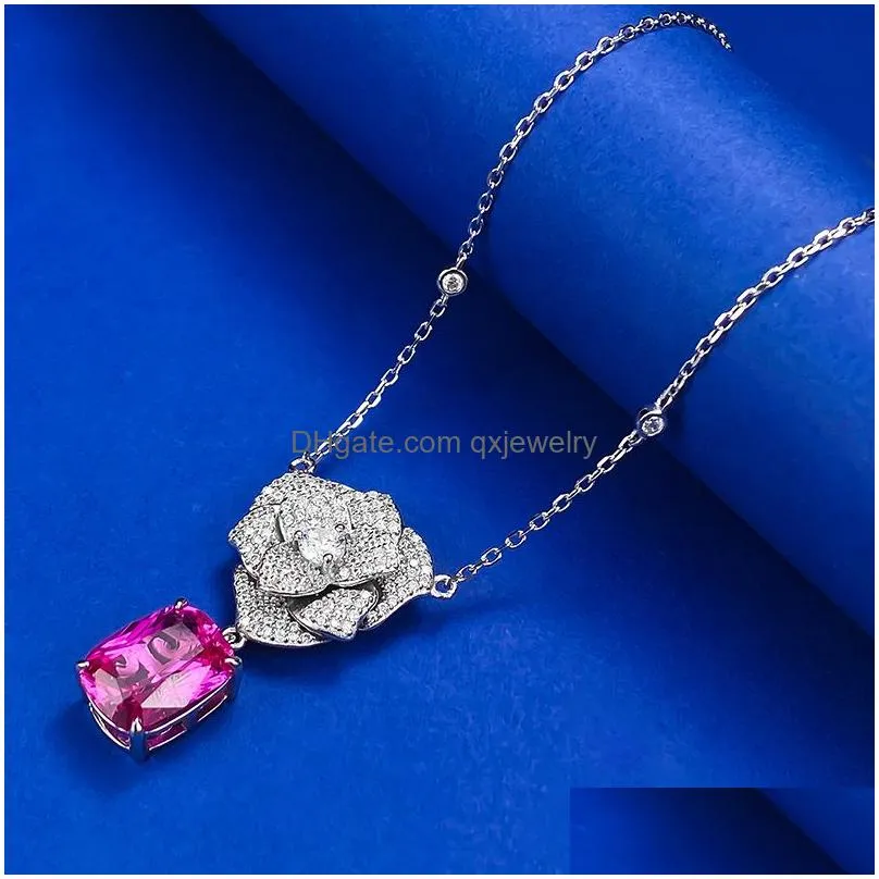 Pendant Necklaces Charm Flower Lab Diamond Chocker Necklace 100% Real 925 Sterling Sier Wedding Pendants Necklaces For Women Promise J Dh5I9