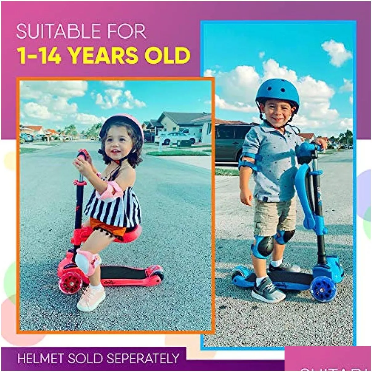 Other Scooters 3 Wheeled Scooter For Kids Stand /Toddlers Toy Folding Kick Scooters W/Adjustable Height Anti-Slip Deck Flashing Wheel Dhuq8