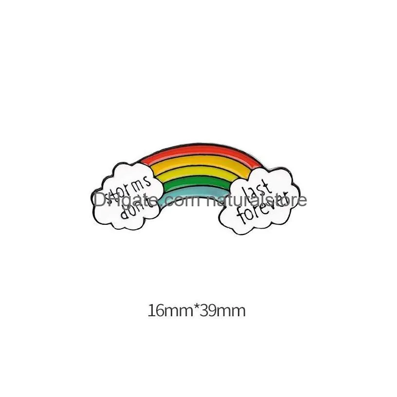 Pins, Brooches Rainbow Clouds Enamel Pin White Brooches Children Bag Clothes Lapel Badge Weather Brooch For Kids Girls Fashion Jewelr Dhl2P