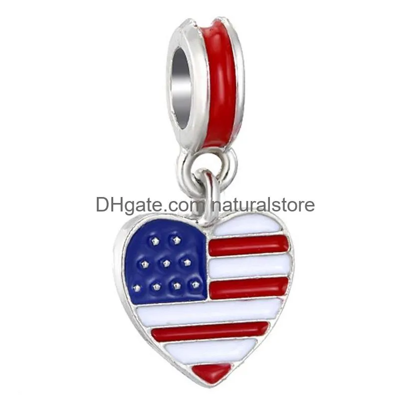 Charms Enamel National Flag Big Hole Beads United States Italy Canada Loose Spacer Charm Pendant For Bracelet Necklace Diy Jewelry Mak Dhez9