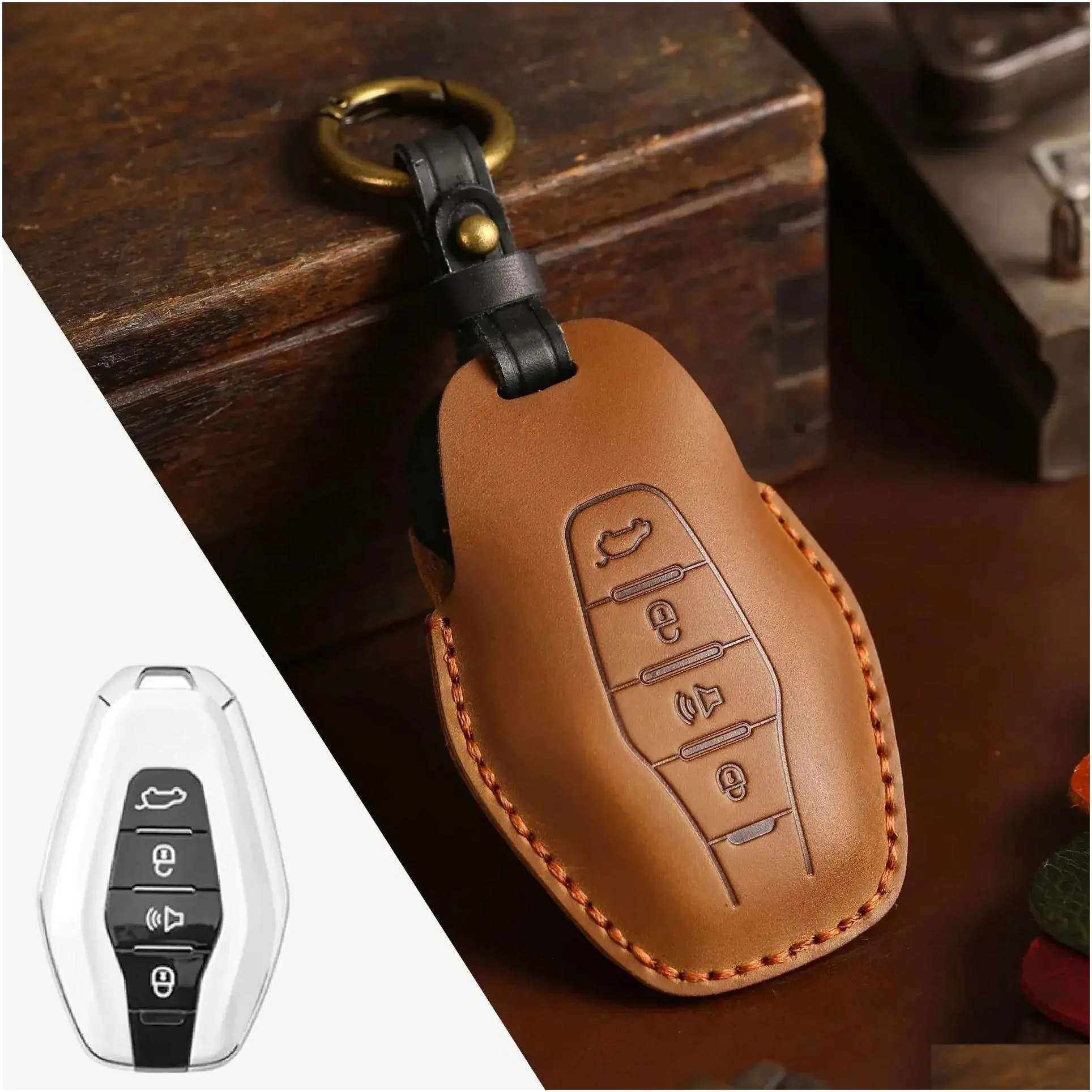 Car Key Crazy Horse Leather Car Key Case Er For Chery Jetour X70 Plus X90 X70M X95 Drop Delivery Automobiles Motorcycles Interior Acce Dhc3T