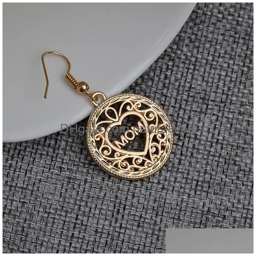 Dangle & Chandelier Hollow Love Heart Dangle Earrings Mom Letter Drop Gold Ear Hook For Women Mama Mothers Day Gift Fashion Jewelry I Dh35P