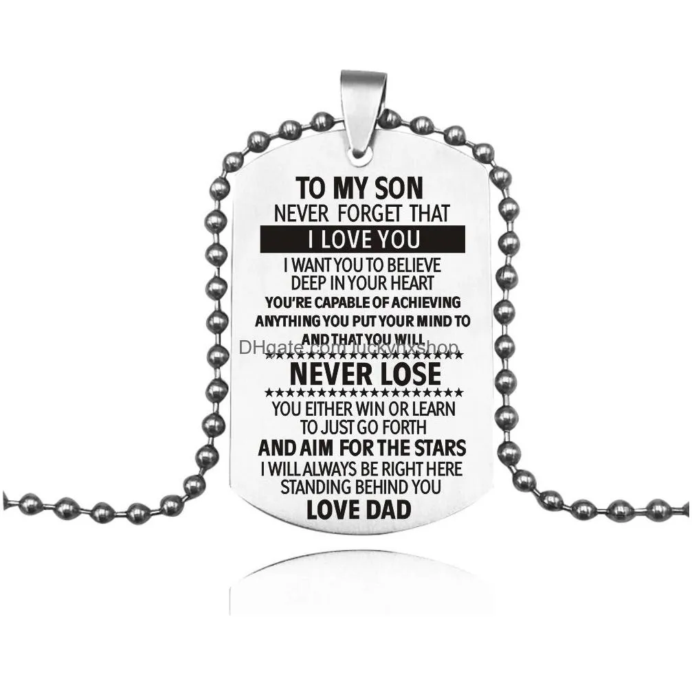 Pendant Necklaces To My Son Daughter Love Dad Necklaces For Men Women Stainless Steel Dog Tag Pendant Beads Chains Fashion Family Jewe Dhemo