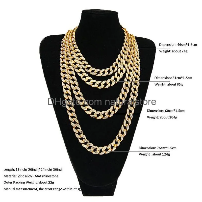 Chains Hip Hop Iced Out Chains Men S  Long Heavy Gold Plated Cuban Link Necklace For Mens Fashion Rapper Jewelry Party Gift Drop Dhjjw