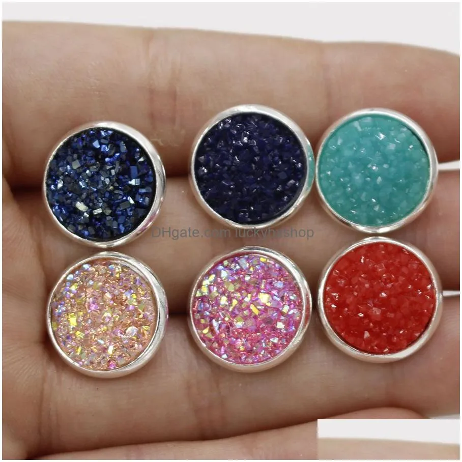 Stud 12Mm Round Druzy Stone Stud Earrings 30 Color Resin Gold Sier Stainless Steel Hypoallergenic Ear Pin For Women Fashion Jewelry I Dhlzc