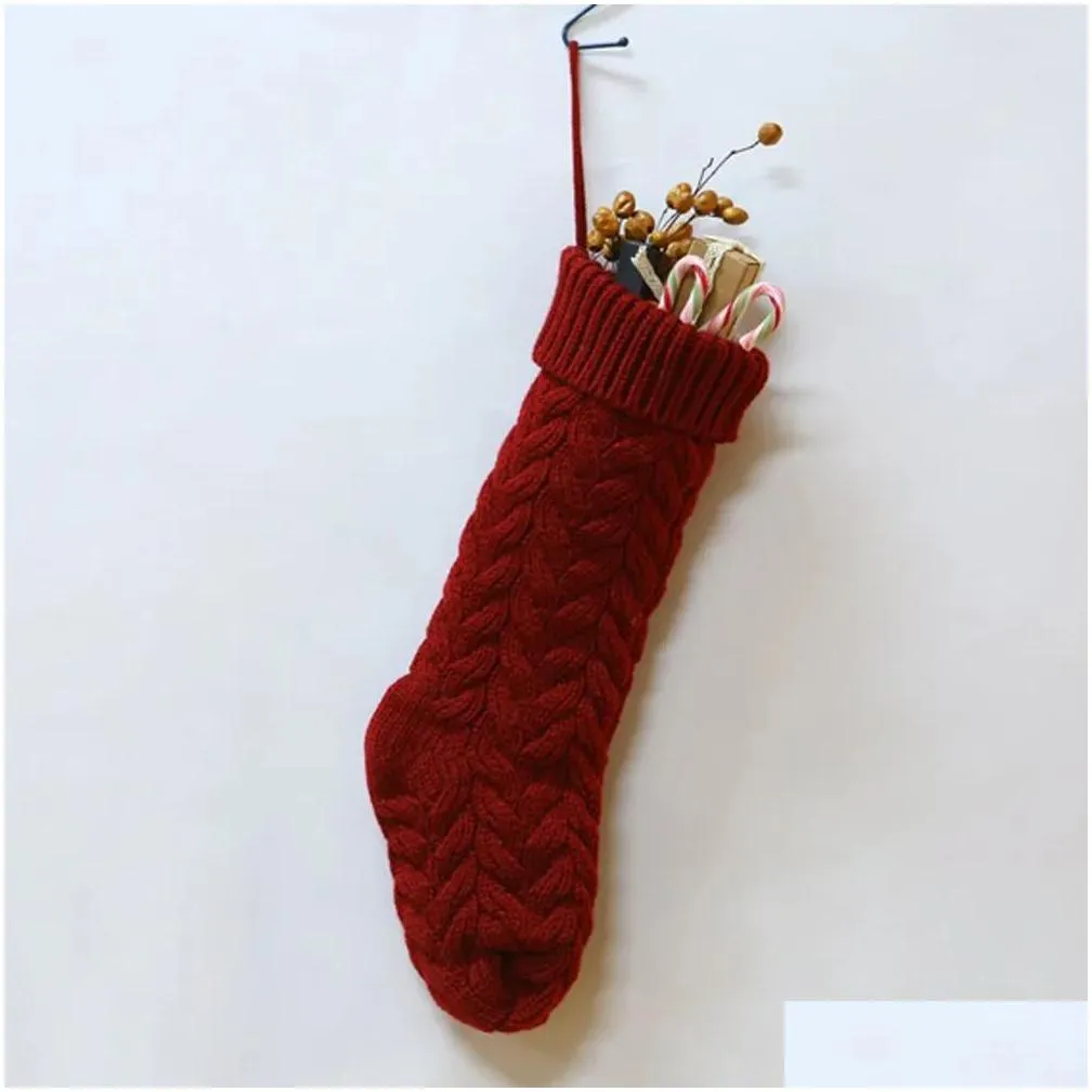 Christmas Decorations Knitting Christmas Stocking 46Cm Gift Stocking-Christmas Xmas Stockings Holiday Stocks Family-Stockings Indoor D Dhaqk