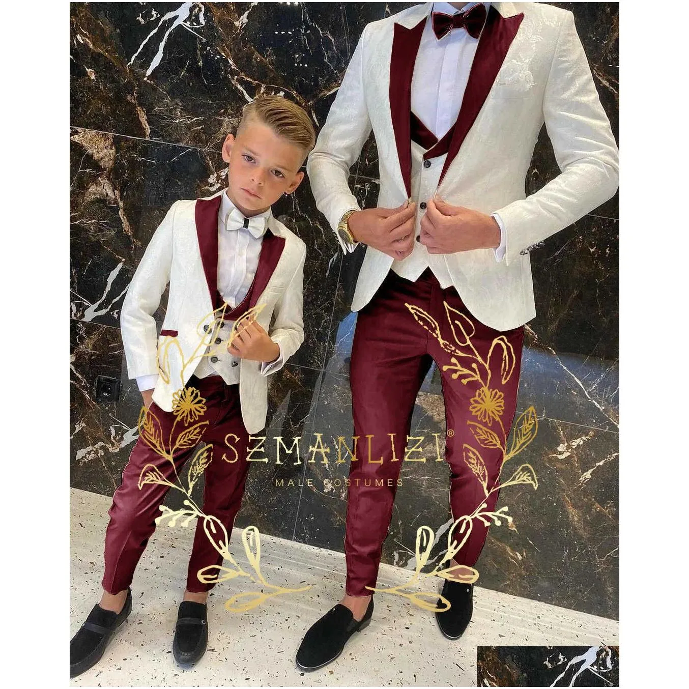 Clothing Sets Floral Pattern Boy Formal Suits Dinner Tuxedos Little Boys Groomsmen Kids For Wedding Party Prom Suit Wear Ensembles De Dhc9M