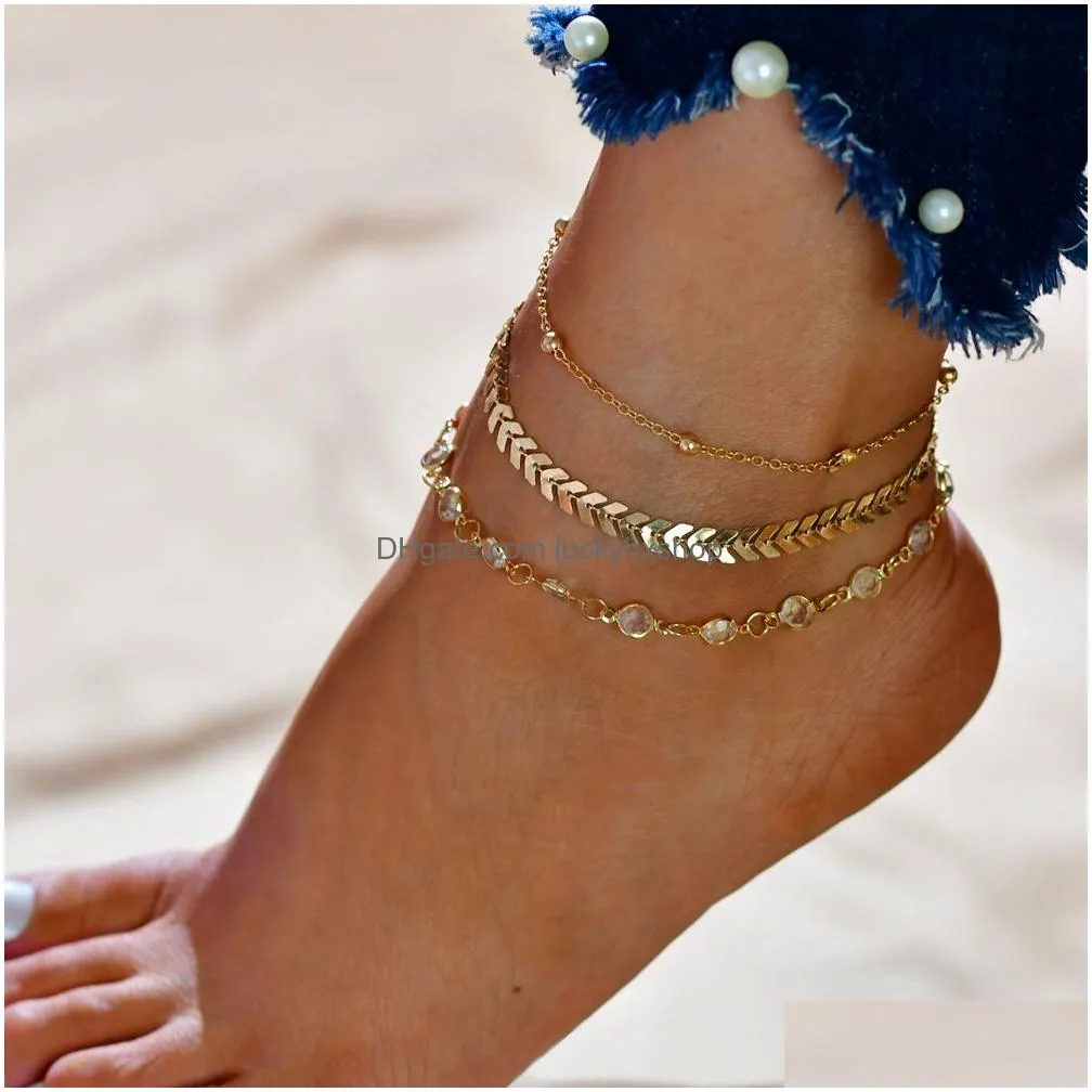 Anklets Bohemian Shell Heart Summer Anklets Set For Women Tortoise Ankle Bracelets Girls On Leg Chain Female Jewelry Gift Drop Delive Dhpon