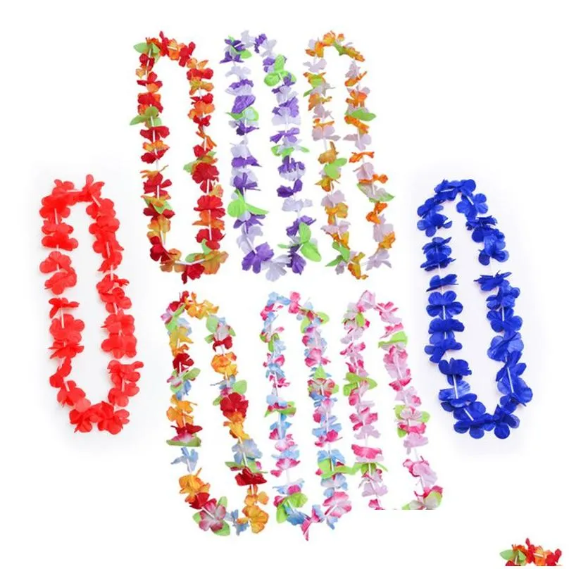 Decorative Flowers & Wreaths 50Pcs Hawaiian Wreath Leis Garland Artificial Necklace Hawaii Flowers Spring Party Supplies Beach Fun Wre Dhhpm