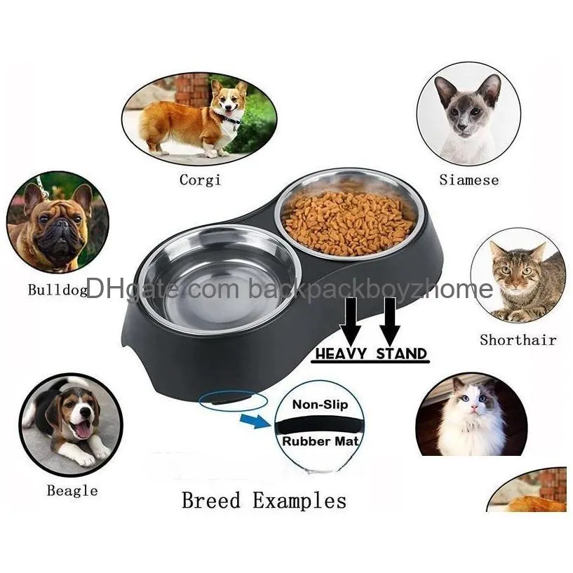 Dog Bowls & Feeders Designer Stainless Steel Dog Bowls Cat With Stand For Food And Water Anti-Slip Elevated Small Dish Anti- Raised Pe Dhyri