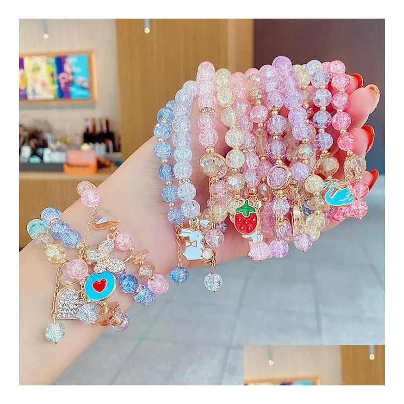 Jewelry Beads Bracelets Kids Jewelry Girls Friendship Pendants Charm Glass Crystal Beaded Stretch Wristband Anklets Birthday Bag Fille Dhjvk