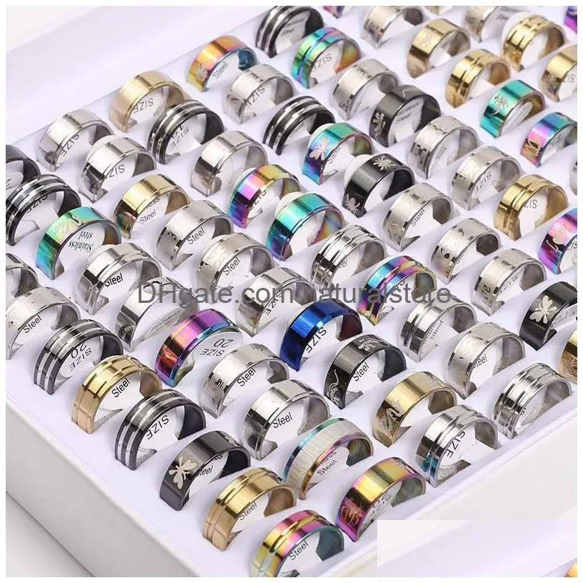 Band Rings Bk Fashion Mticolor Stainless Steel Band Rings For Women Men Mix Different Style Party Jewelry Gifts In Wholesale Drop Del Dhoay