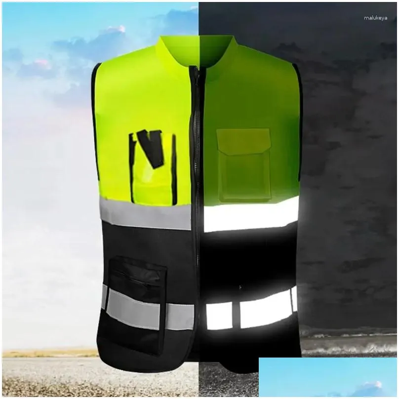 Motorcycle Apparel Night Work Security Running Cycling Safety Reflective Vest High Visibility Clothing J60F Drop Delivery Dhkg6