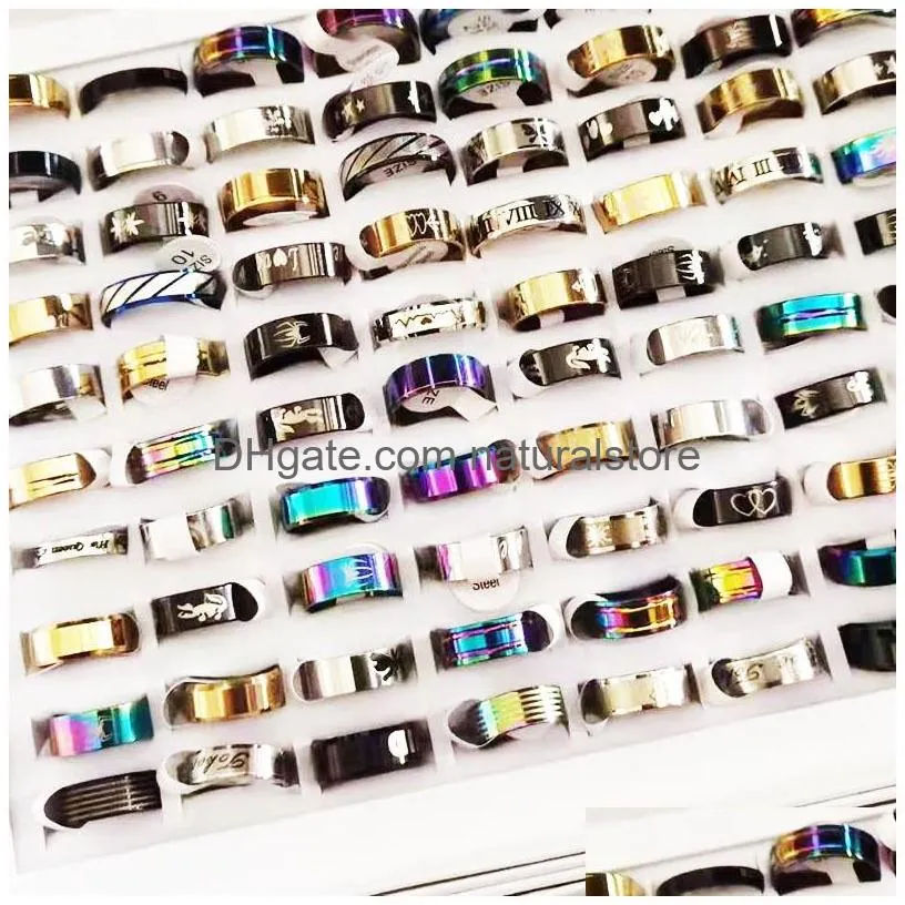 Band Rings Bk Fashion Mticolor Stainless Steel Band Rings For Women Men Mix Different Style Party Jewelry Gifts In Wholesale Drop Del Dhoay