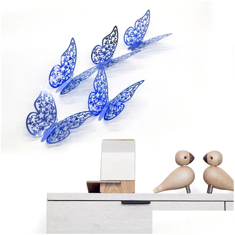 Party Decoration 12Pcs/Lot 3D Hollow Butterfly Wall Sticker Decoration Butterflies Decals Diy Home Removable Mural Party Wedding Kids Dhuct